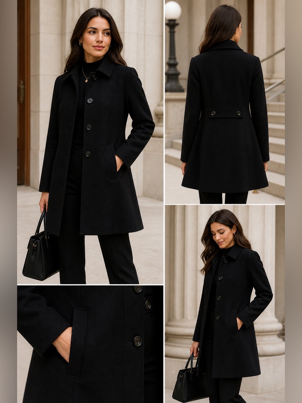 Banana Republic Black Italian Wool Blend Coat Sz S Tailored A-Line